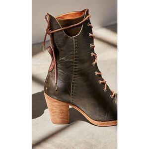 We The Free People Canyon Lace Up Heel Boot in Deep Khaki 8 (38)